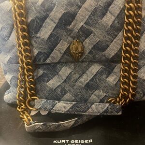 Kurt Geiger Blue Denim Handbag with Gold Chain